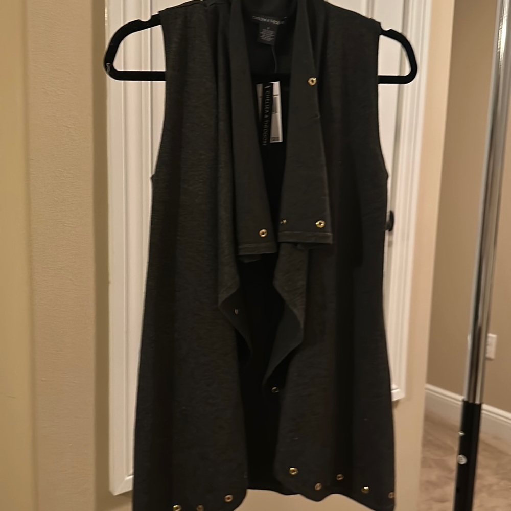 NWT gray vest with gold grommet detail